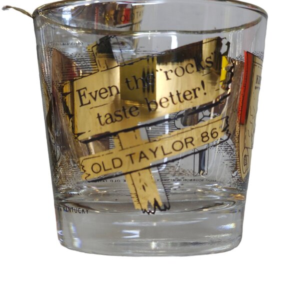 Vintage Old Taylor 86 Gold & Clear Kentucky Straight Bourbon Whiskey Glasses Set - Picture 2 of 11